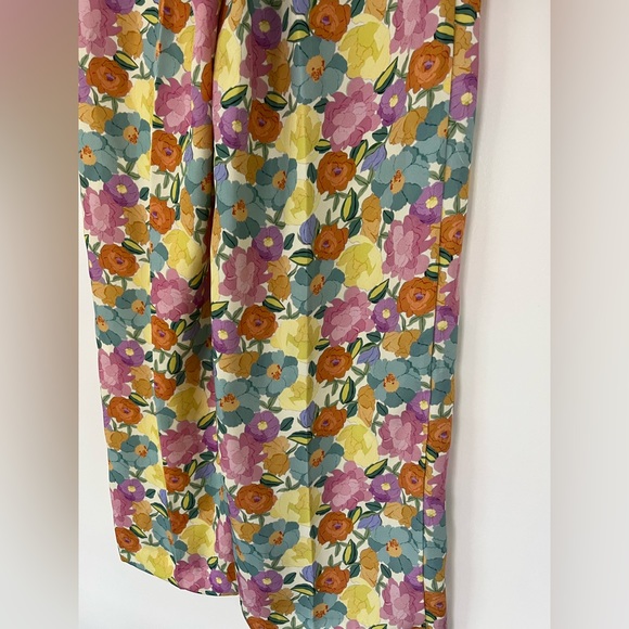 NEW Zara Floral Wide Leg High Waist Pant SMALL Pink Yellow Blue - Picture 8 of 13